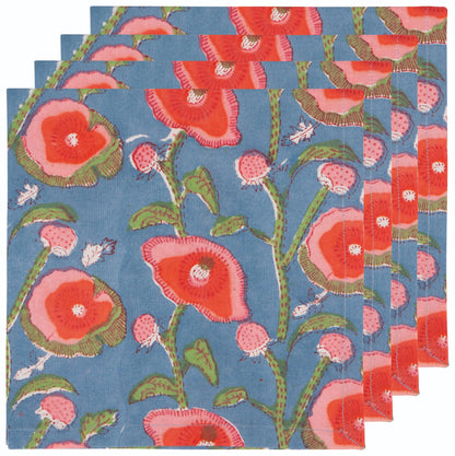 Poppy Block Print Napkins Set of 4